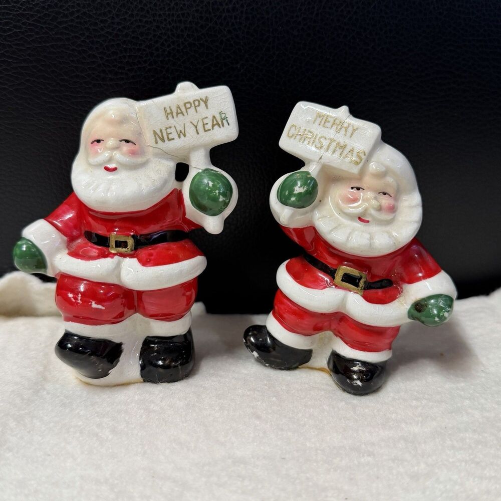 Vintage 1950s Japan Santa Salt & Pepper Shakers – Ceramic Christmas Pair 3”